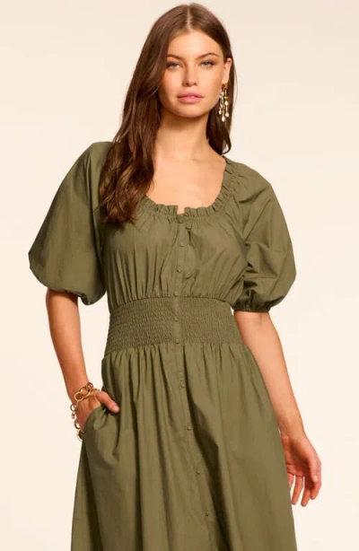 Ramy Brook Laura Puff-sleeve Midi Shirtdress In Green