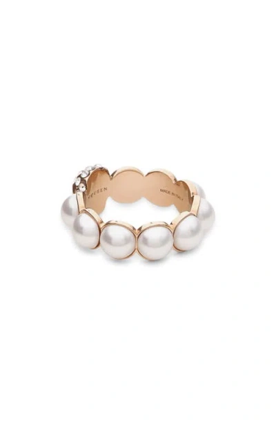 Alexander Mcqueen Ring With Shimmering Crystals In Gold