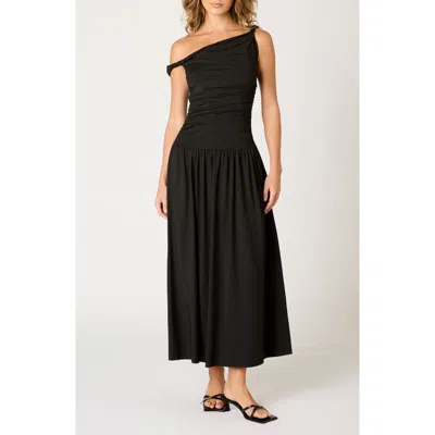 Nia Karina Ruched One-shoulder Maxi Dress In Black