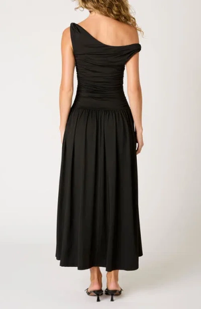 Nia Karina Ruched One-shoulder Maxi Dress In Black