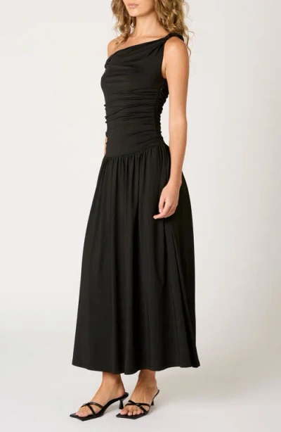 Nia Karina Ruched One-shoulder Maxi Dress In Black