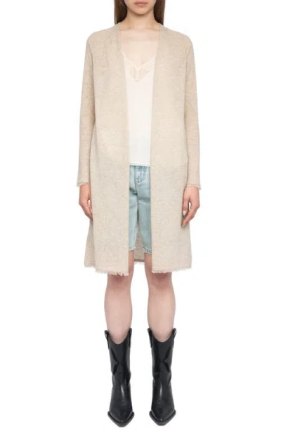 Zadig & Voltaire Pointelle Stars Fray Cashmere Cardigan In Neutral