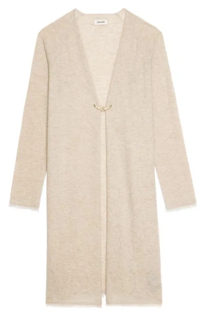 Zadig & Voltaire Pointelle Stars Fray Cashmere Cardigan In Neutral