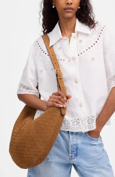 Madewell Essential Curve Shoulder Bag In Handwoven Suede