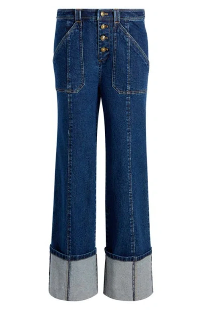 Cinq À Sept Benji Cuffed Wide Leg Jeans In Blue