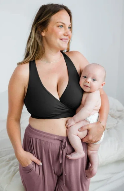 Kindred Bravely Racerback Crossover Maternity/nursing Bra In Black