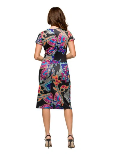 24seven Comfort Apparel Plus Size Knee Length Short Sleeve Faux Wrap Dress In Black