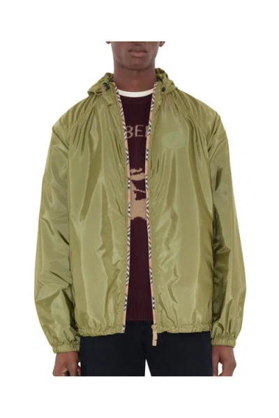 Burberry Men Nylon Jacket With Ekd Patch In Green