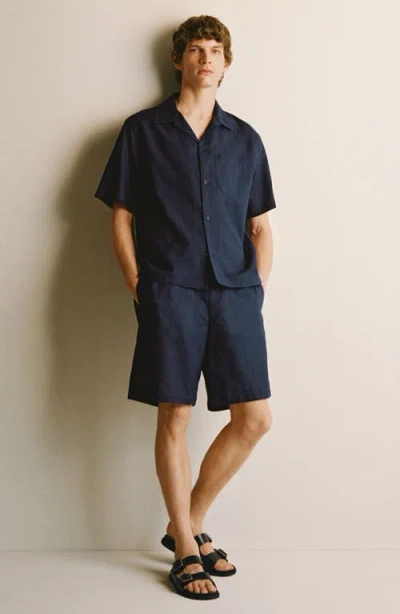 Mango Men's Bowling Collar And Pocket Linen Shirt In Blue