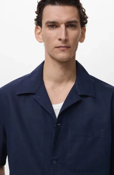 Mango Men's Bowling Collar And Pocket Linen Shirt In Blue