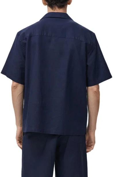 Mango Men's Bowling Collar And Pocket Linen Shirt In Blue