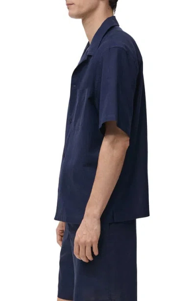 Mango Men's Bowling Collar And Pocket Linen Shirt In Blue