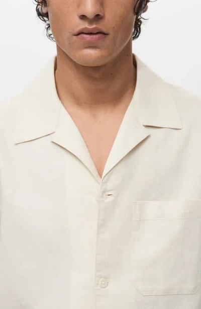 Mango Men's Bowling Collar And Pocket Linen Shirt In White