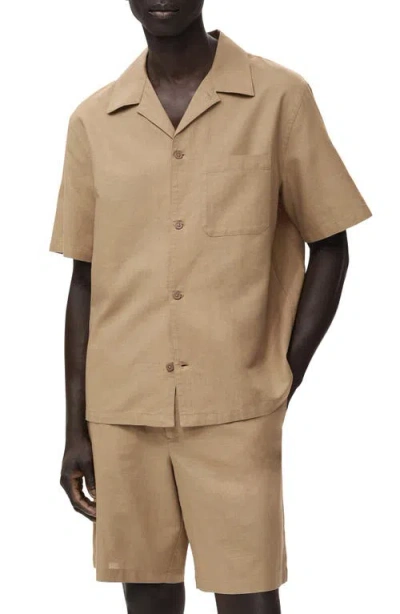 Mango Men's Bowling Collar And Pocket Linen Shirt In Brown