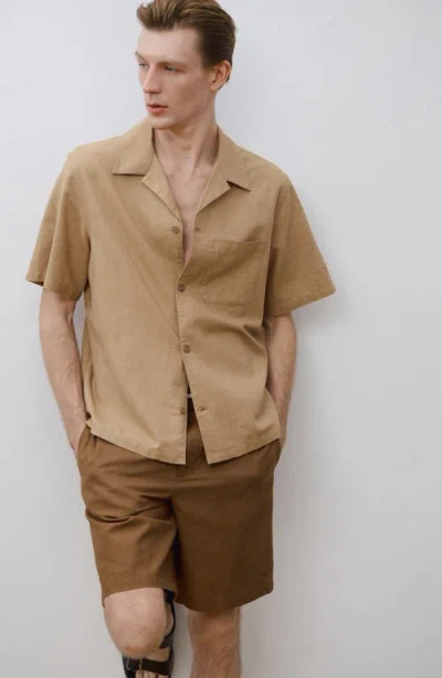 Mango Men's Bowling Collar And Pocket Linen Shirt In Brown