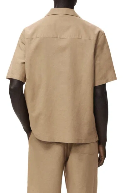 Mango Men's Bowling Collar And Pocket Linen Shirt In Brown