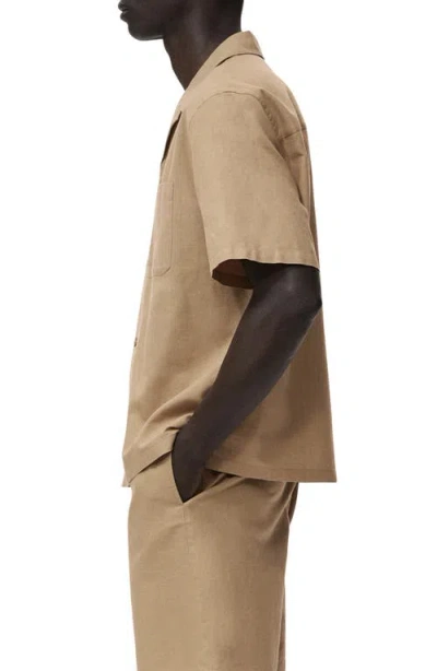 Mango Men's Bowling Collar And Pocket Linen Shirt In Brown