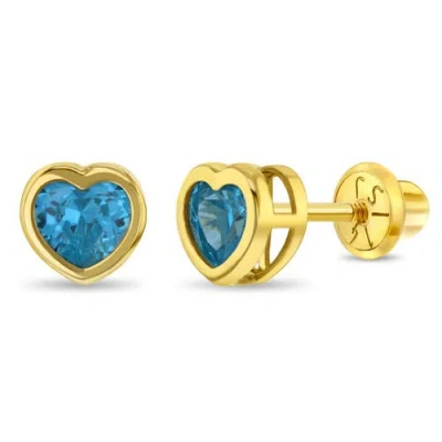 In Season Jewelry 14k Heart Bezel Simulated Birthstone Earrings In Gold