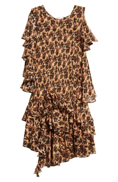 Collina Strada Leopard Print Ruffle Silk Minidress