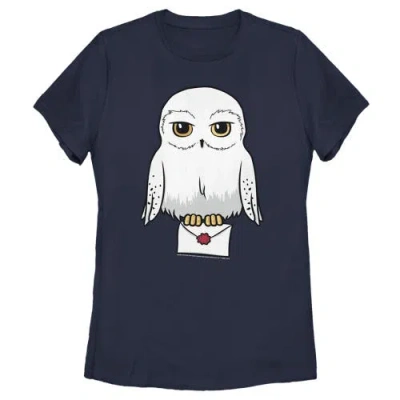 Harry Potter Cartoon Hedwig Letter  Graphic T-shirt In Blue