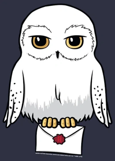 Harry Potter Cartoon Hedwig Letter  Graphic T-shirt In Blue
