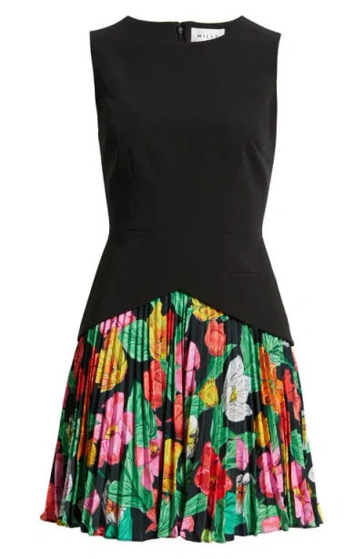 Milly Haddy Tulip Rosette Pleated Sleeveless Minidress In Black