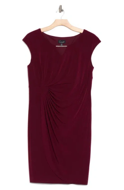 Connected Apparel Ruched Faux Wrap Cocktail Dress In Burgundy