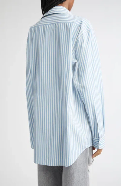Area Crystal Embellished & Grommet Stripe Poplin Button-up Shirt In Blue