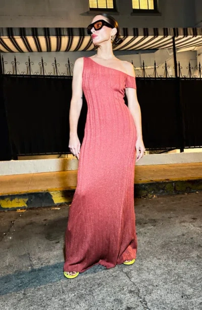 Afrm Hoda One-shoulder Knit Dress In Pink