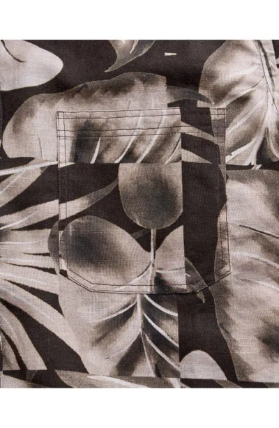 Billy Reid Tiled Leaf Print Short Sleeve Linen & Cotton Button-up Shirt In Pattern
