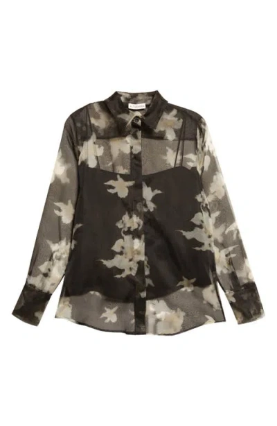 Altuzarra Chika Floral Print Sheer Silk Organza Button-up Shirt In Brown