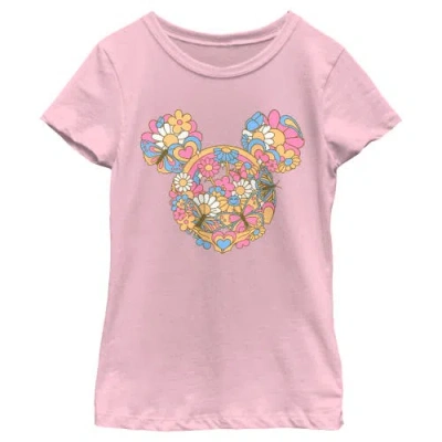 Mickey & Friends Girl's  Flowers And Butterflies Ears  Graphic T-shirt In Pink