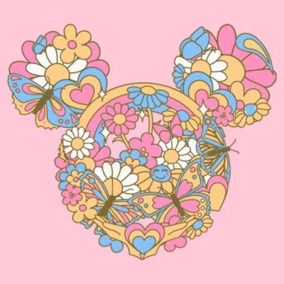 Mickey & Friends Girl's  Flowers And Butterflies Ears  Graphic T-shirt In Pink