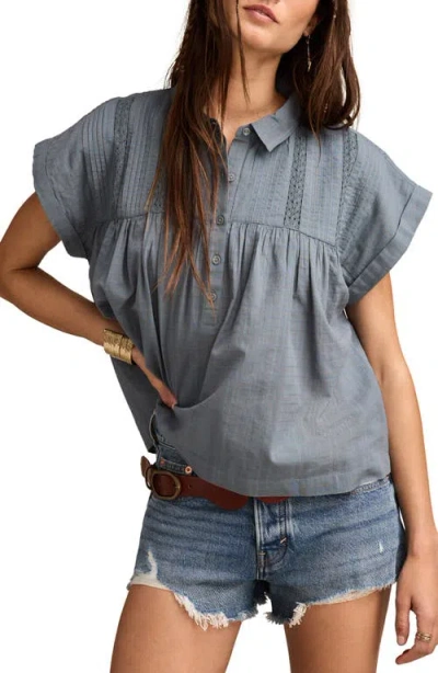 Lucky Brand Lace Inset Pintuck Tunic Shirt In Blue