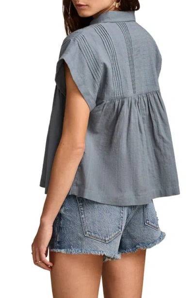 Lucky Brand Lace Inset Pintuck Tunic Shirt In Blue