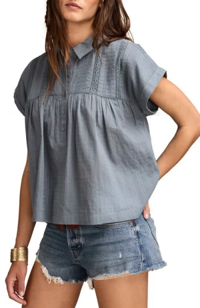 Lucky Brand Lace Inset Pintuck Tunic Shirt In Blue