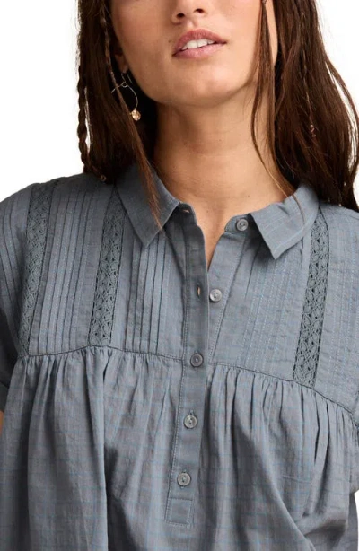 Lucky Brand Lace Inset Pintuck Tunic Shirt In Blue