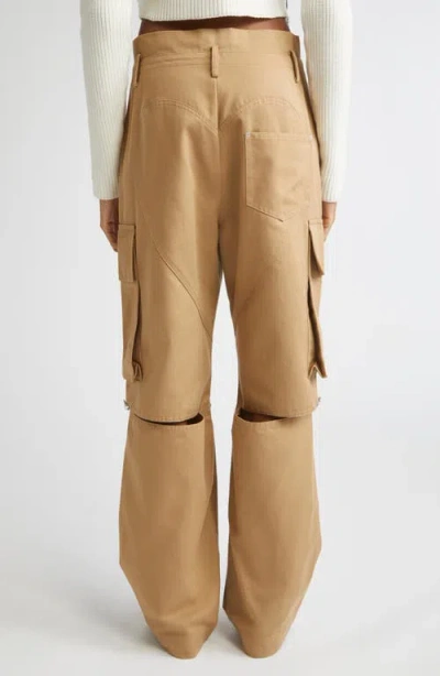 Area Crystal Trim Slit Cargo Pants In Brown