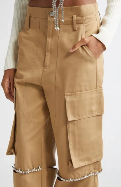 Area Crystal Trim Slit Cargo Pants In Brown