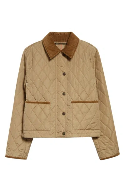 Burberry Oldham Beige Quilted Jacket With Corduroy Collar In Tech Fabric Woman In Brown