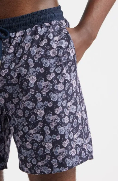 Stone Rose Summer Crush Skull Print Swim Trunks In Blue