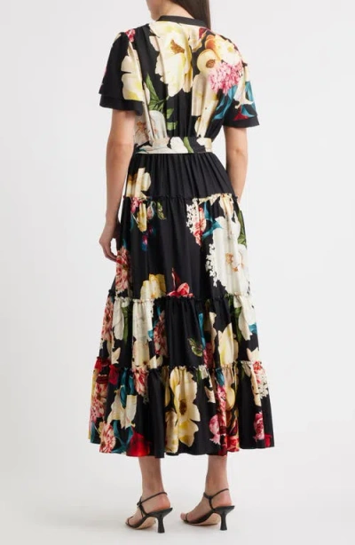 Elie Tahari The Sammie Regent Tiered Stretch Silk Maxi Dress In Black