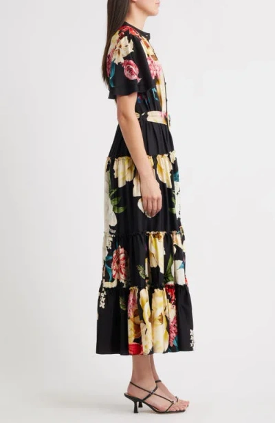Elie Tahari The Sammie Regent Tiered Stretch Silk Maxi Dress In Black