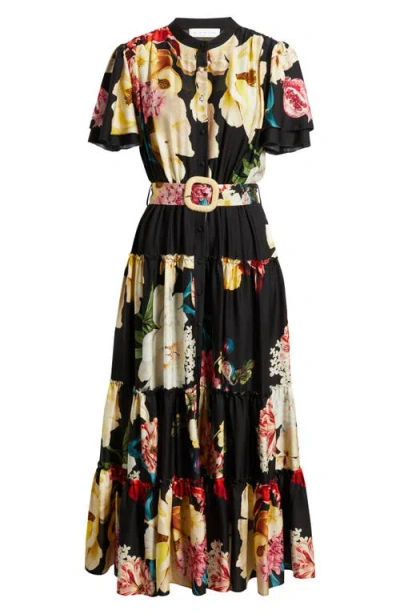 Elie Tahari The Sammie Regent Tiered Stretch Silk Maxi Dress In Black