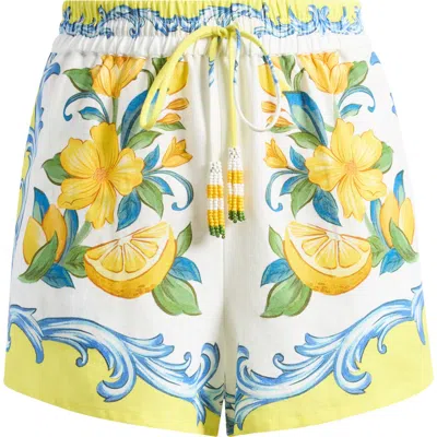 Farm Rio Sicily Scarf Linen Blend Shorts