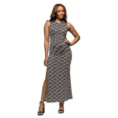 24seven Comfort Apparel Maternity Black And White Print Sleeveless Side Slit Maxi Dress In Animal Print