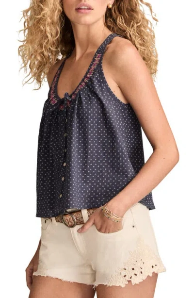 Lucky Brand Embroidered Cotton Swing Tank In Black