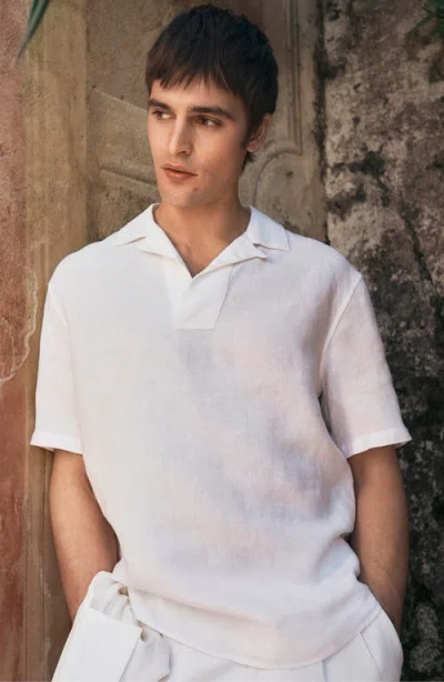 Mango Lyocell & Linen Blend Polo In White