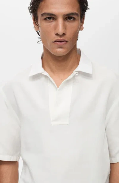 Mango Lyocell & Linen Blend Polo In White