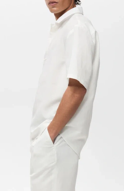 Mango Lyocell & Linen Blend Polo In White